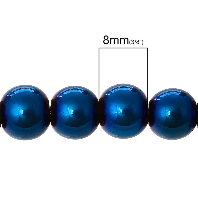 14" strand 8mm Round Glass Beads with Blue Electroplate Rare, Hard to Find bgl0912a