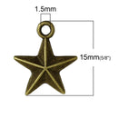15 Bronze STAR Charm Pendants, double sided design, 1/2" chb0296