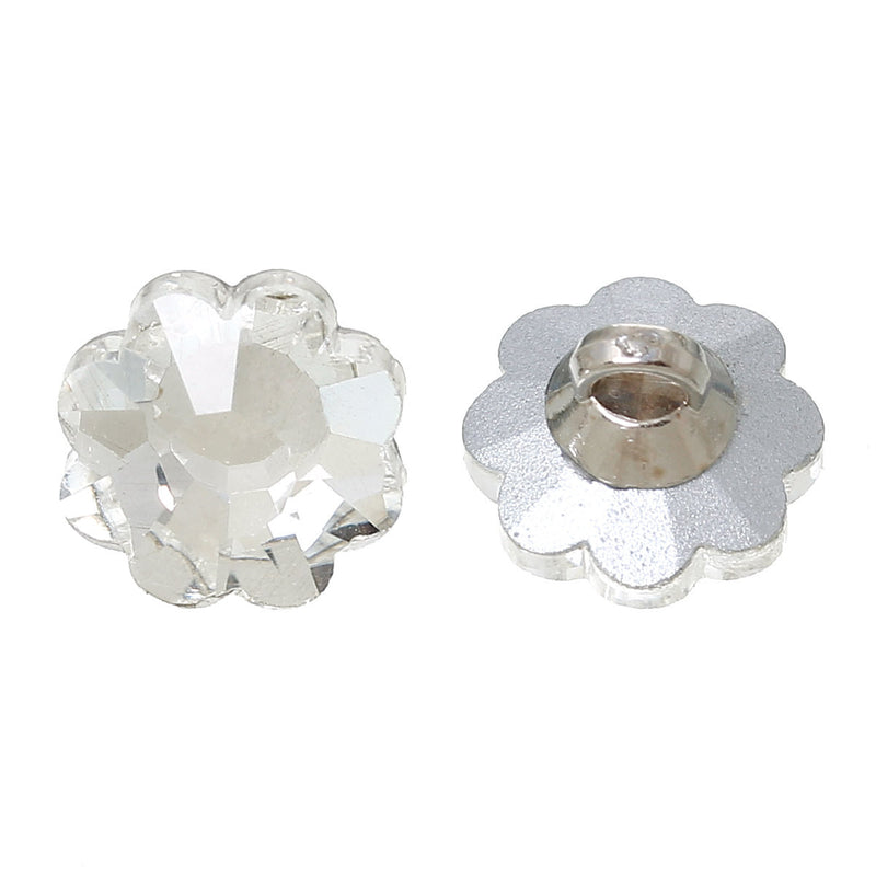 5 Glass Flower Shank Buttons, 1/2" faceted top silver back but0207