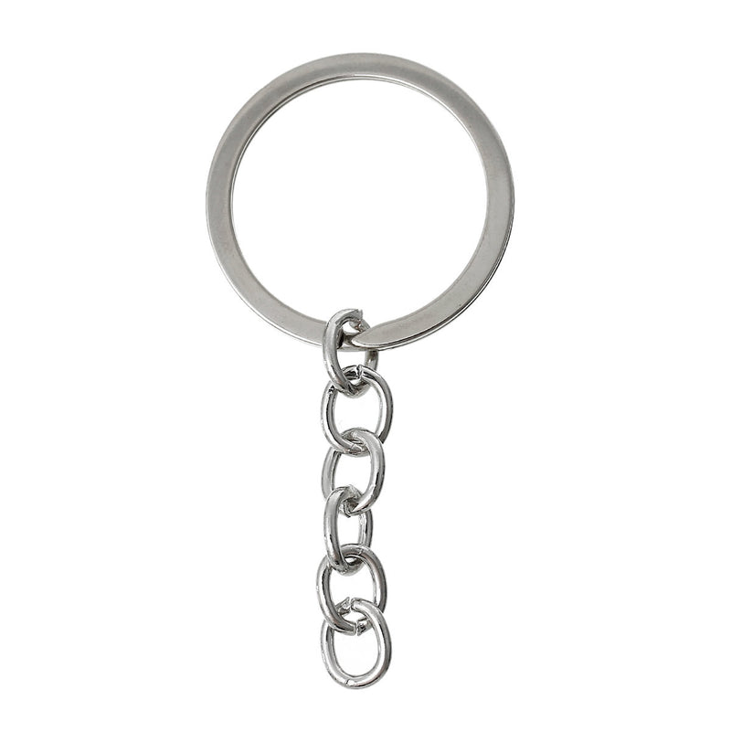 20 Silver Key Rings with Chain, for adding your own charms, beads, 1 1/4" diameter  fin0354