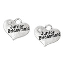 20 bulk Antique Silver Rhinestone "Junior Bridesmaid" Heart Charm Pendant 17x14mm  chs1611b