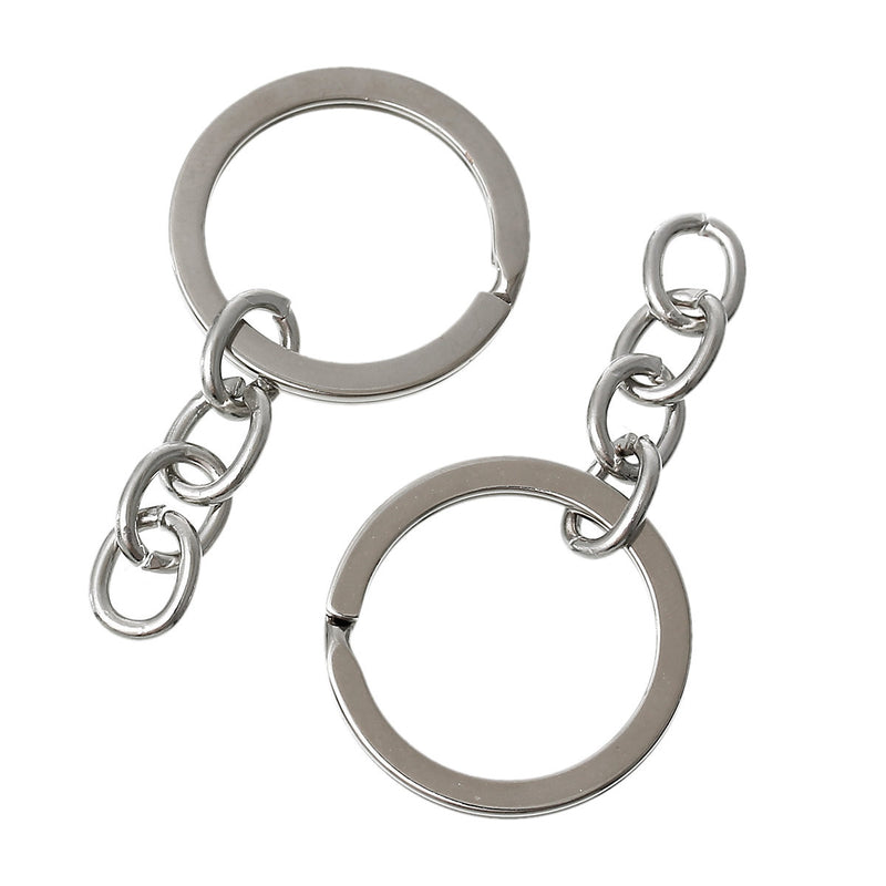 30 bulk Key Rings with Chain, for adding your own charms, beads, 1" diameter  fin0355
