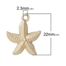 5 Gold Plated STARFISH Charm Pendants, beach theme, chg0173