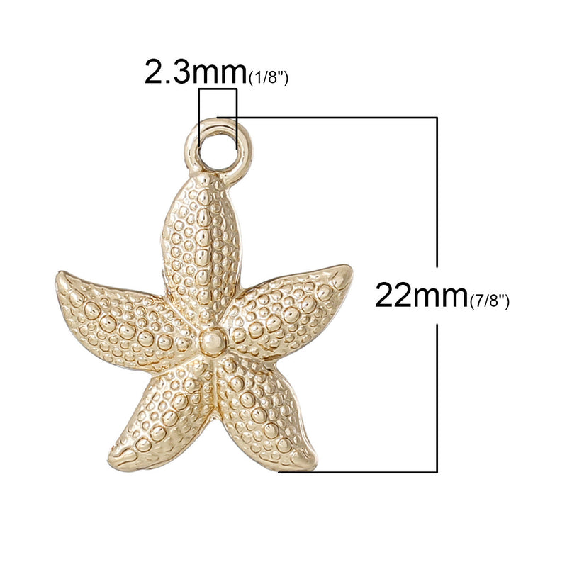 5 Gold Plated STARFISH Charm Pendants, beach theme, chg0173