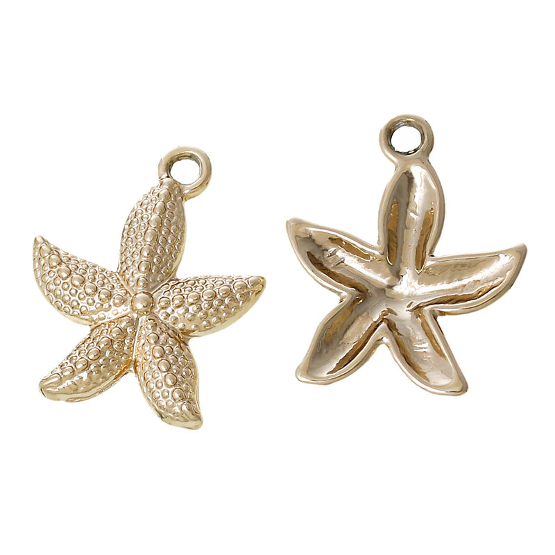 5 Gold Plated STARFISH Charm Pendants, beach theme, chg0173