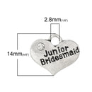 1 Antique Silver Rhinestone "Junior Bridesmaid" Heart Charm Pendant 17x14mm  chs1611a