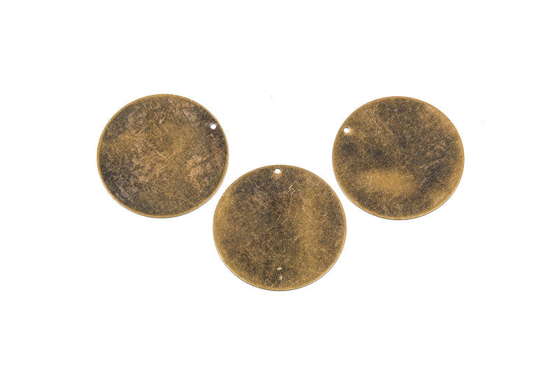 10 Distressed Brass Stamping Blanks, Charms, LARGE CIRCLE DISC shape 1 3/8" diameter 24 gauge msb0202
