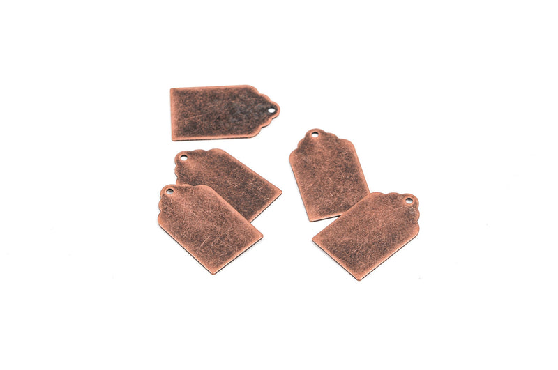 10 Distressed Copper Stamping Blanks, Charms, TAG shape 7/8" x 1/2" 24 gauge msb0197