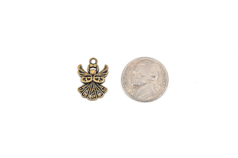 8 Filigree ANGEL Charm Pendants, bronze tone metal, 3/4" tall chb0299