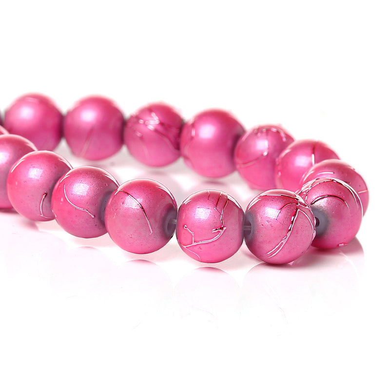 50 PINK Metallic Drizzle Glass Beads, Round, 8mm bgl1002