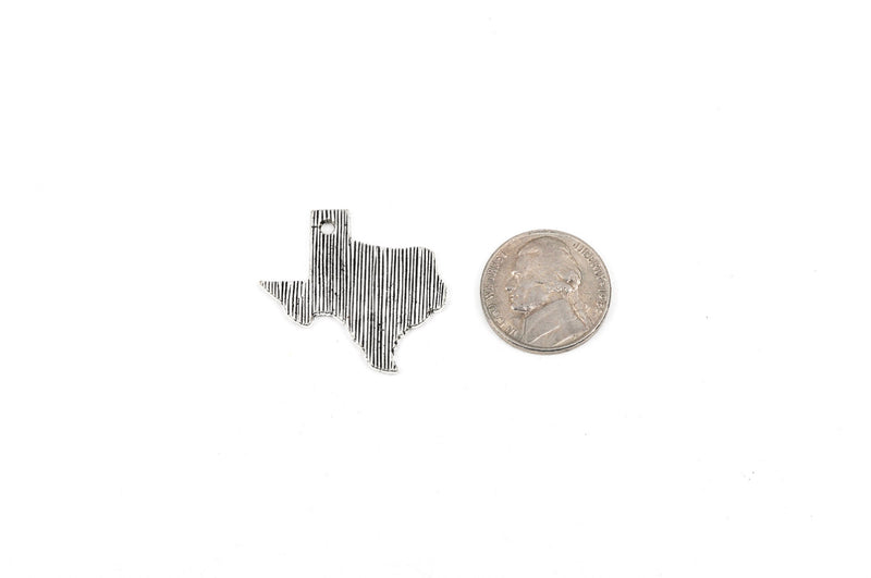 4 TEXAS STATE Cutout Charm Pendants, textured silver tone metal, chs1618