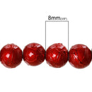 50 BRIGHT RED Metallic Drizzle Glass Beads, Round, 8mm bgl0995