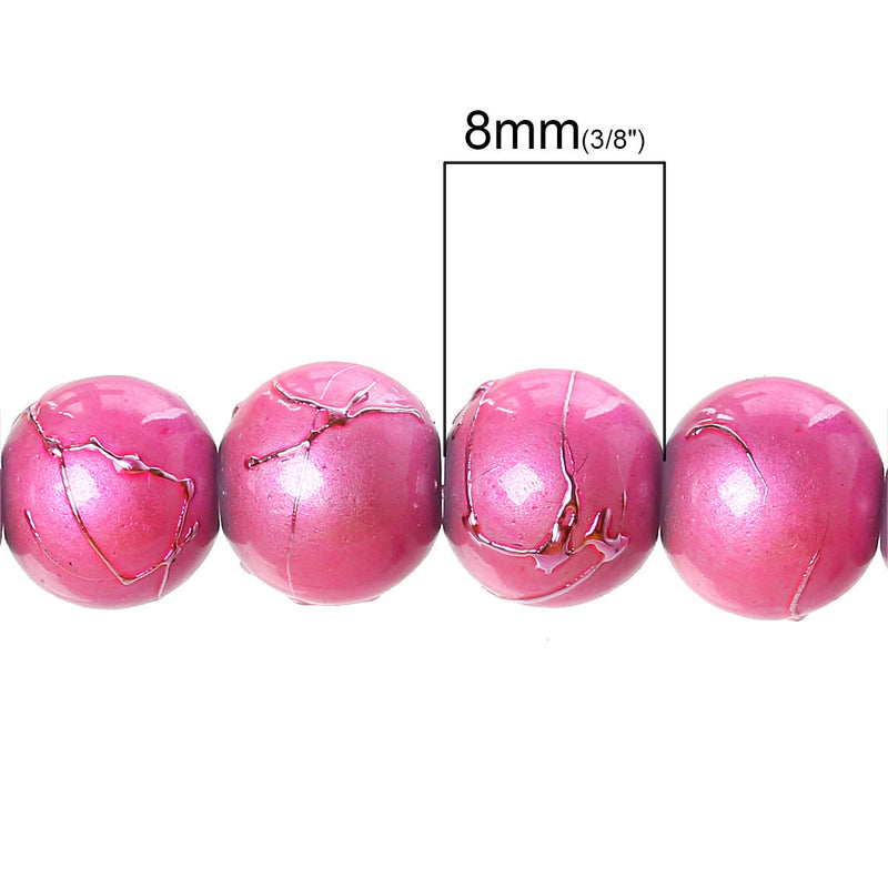 50 PINK Metallic Drizzle Glass Beads, Round, 8mm bgl1002