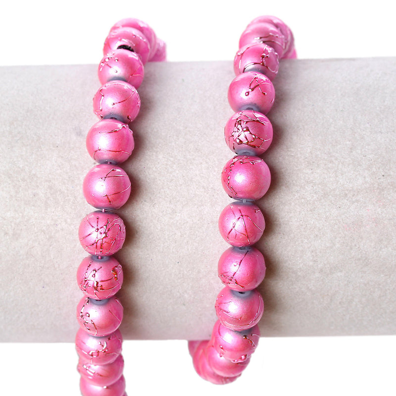 50 PINK Metallic Drizzle Glass Beads, Round, 8mm bgl1002