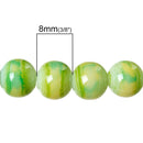 8mm APPLE GREEN, Yellow, White Marble Glass Beads, Round, 32" strand (about 106 beads)  bgl1009