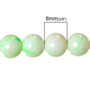 8mm APPLE GREEN and CREAM Marble Glass Beads, Round, 32" strand (about 106 beads)  bgl1010