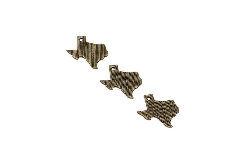4 TEXAS STATE Cutout Charm Pendants, textured bronze tone metal, chb0304