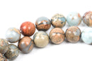 10mm AQUA TERRA JASPER Round Gemstone Beads, natural, blue green, tan, full strand gja0024