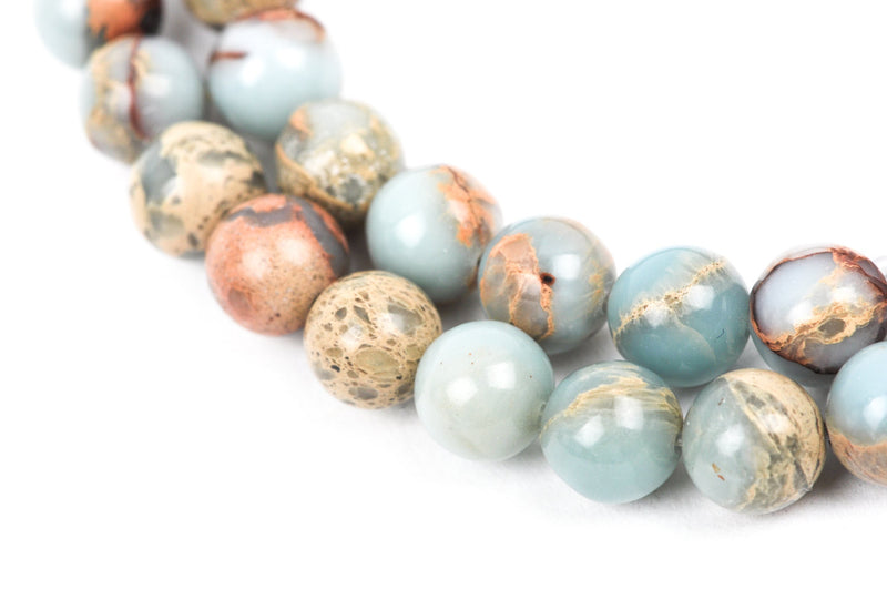 8mm AQUA TERRA JASPER Round Gemstone Beads, natural, blue green, tan, full strand gja0025