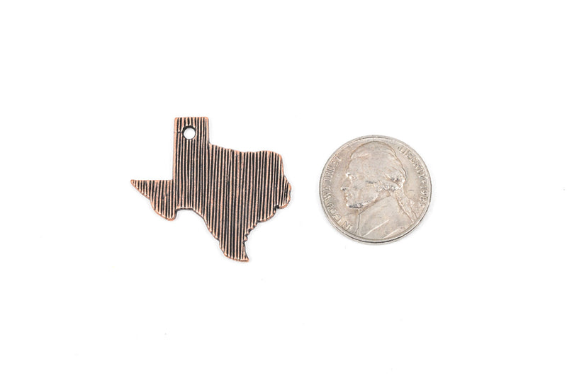 4 TEXAS STATE Cutout Charm Pendants, textured copper tone metal, chc0031