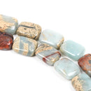 10mm AQUA TERRA JASPER Rectangle Gemstone Beads, natural, blue green, tan, full strand gja0023
