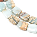 10mm AQUA TERRA JASPER Rectangle Gemstone Beads, natural, blue green, tan, full strand gja0023