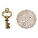 8 Small KEY Charm Pendants, bronze metal,  chb0307