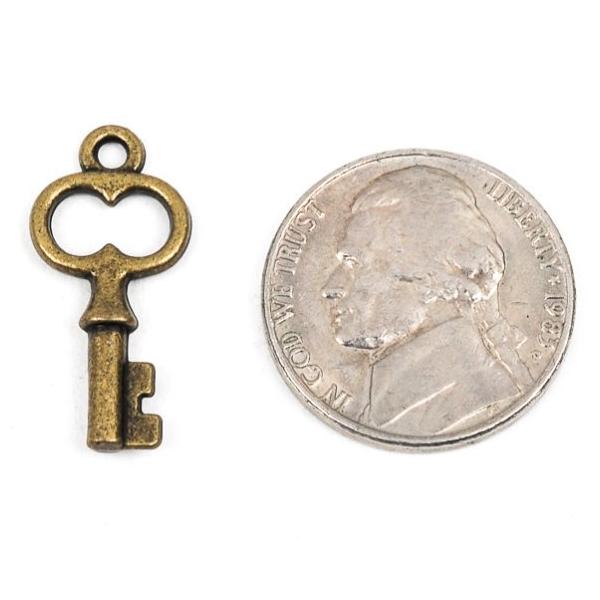 8 Small KEY Charm Pendants, bronze metal,  chb0307