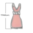 4 LITTLE PINK Dress Floating Charms for Memory Lockets, rhinestones and black enamel, che0419