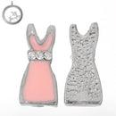 4 LITTLE PINK Dress Floating Charms for Memory Lockets, rhinestones and black enamel, che0419