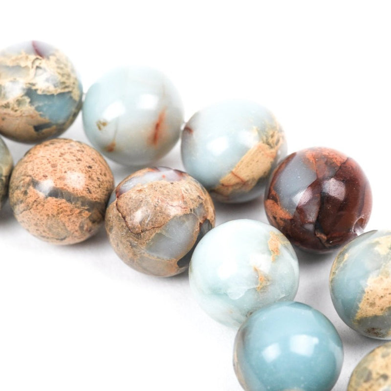 10mm AQUA TERRA JASPER Round Gemstone Beads, natural, blue green, tan, full strand gja0024