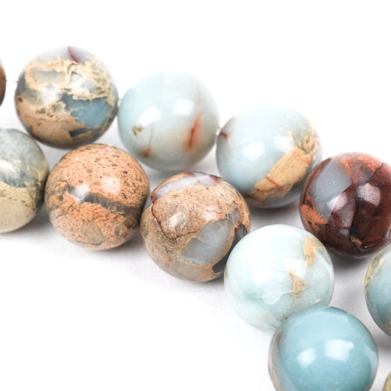12mm AQUA TERRA JASPER Round Gemstone Beads, natural, blue green, tan, full strand, about 34 beads, gja0143
