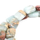 10mm AQUA TERRA JASPER Rectangle Gemstone Beads, natural, blue green, tan, full strand gja0023