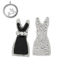 4 LITTLE BLACK Dress Floating Charms for Memory Lockets, rhinestones and black enamel, che0418