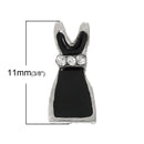 4 LITTLE BLACK Dress Floating Charms for Memory Lockets, rhinestones and black enamel, che0418