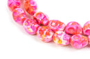 Howlite Beads, SKULL, 10mm x 8mm, marble pink orange white multicolor gemstone, full strand, how0335