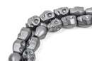 Matte Dark Silver GREY HEMATITE SKULL Beads, Titanium coated carved gemstone, 1 strand, 10x8mm ghe0046
