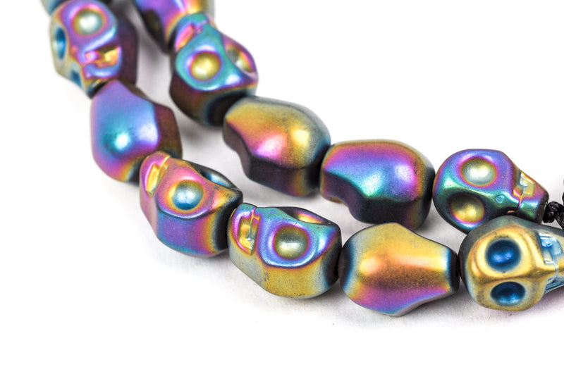 Matte RAINBOW HEMATITE SKULL Beads, Titanium coated carved gemstone, 1 strand, 10x8mm ghe0049