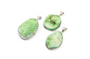 1 GREEN AGATE DRUZY Gemstone Pendant, Silver Bezel, 1-1/4" to 1-3/4" long  gdz0044