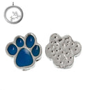 4 BLUE PAW PRINT Floating Charms for Memory Lockets, enamel, silver tone metal, che0426