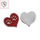 4 RED PAW PRINT Heart Floating Charms for Memory Lockets, enamel, silver tone metal, che0427