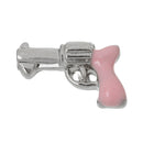 4 Pink GUN Handgun Floating Charms for Memory Lockets, enamel, silver tone metal, che0428