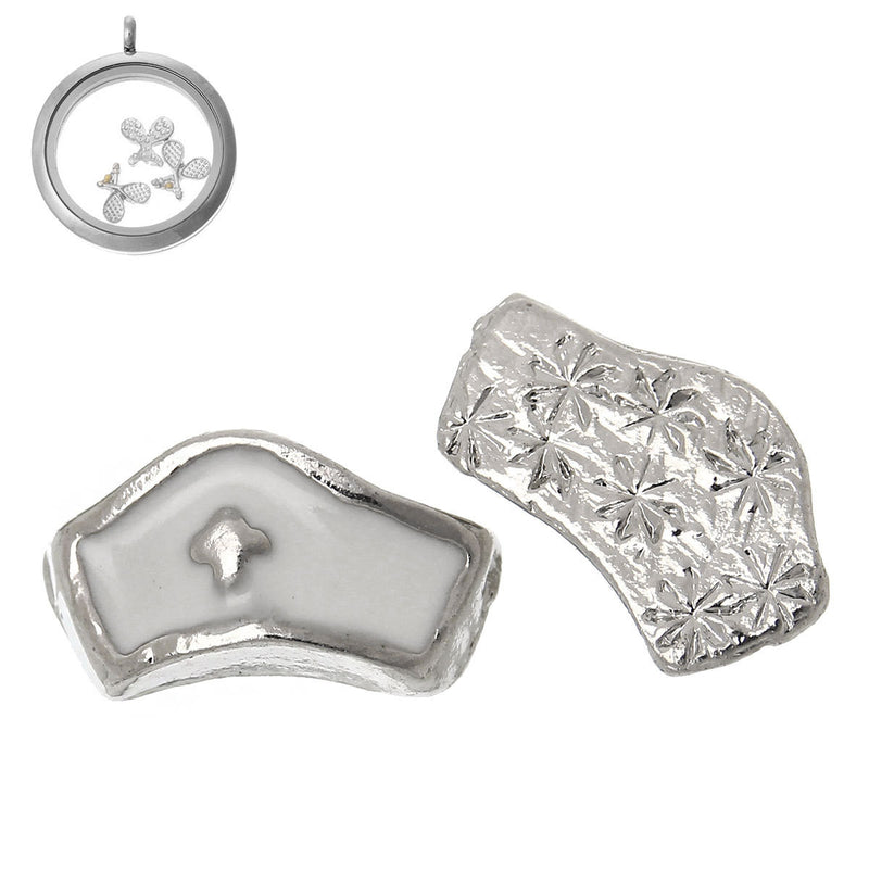 4 White NURSE HAT Medical Floating Charms for Memory Lockets, enamel, silver tone metal, che0433