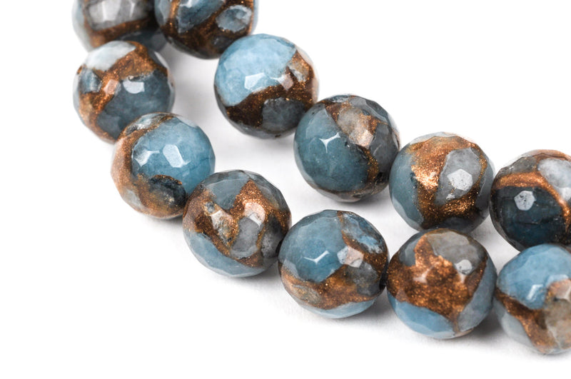 12mm Light Denim Blue Composite Golden Quartz Round Beads, faceted, 1 strand, gmx0019