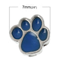 4 BLUE PAW PRINT Floating Charms for Memory Lockets, enamel, silver tone metal, che0426