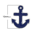 4 Blue ANCHOR Nautical Floating Charms for Memory Lockets, enamel, silver tone metal, che0430