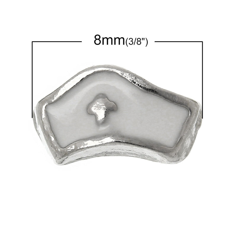 4 White NURSE HAT Medical Floating Charms for Memory Lockets, enamel, silver tone metal, che0433