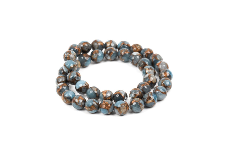 10mm Light Denim Blue Composite Golden Quartz Round Beads, faceted, 1 strand, gmx0018