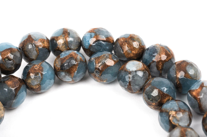 8mm Light Denim Blue Composite Golden Quartz Round Beads, faceted, 1 strand, gmx0020
