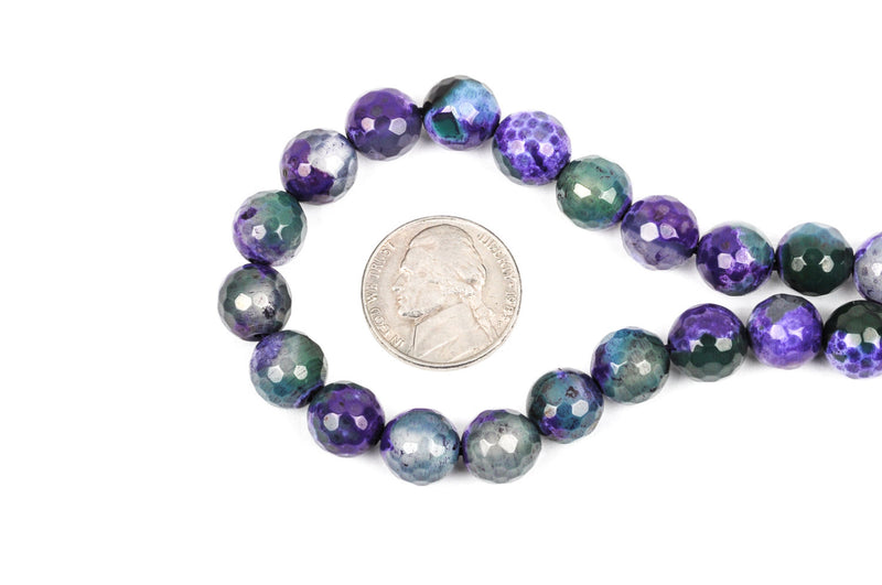 10mm Round Faceted PURPLE and GREEN AGATE Beads, full strand,  Natural Gemstones gag0129